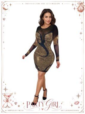 Rhinestone Sheer Mesh Patchwork Bodycon Club Dress Long Sleeve